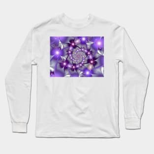 Abstract purple fractal flower spinning design Long Sleeve T-Shirt